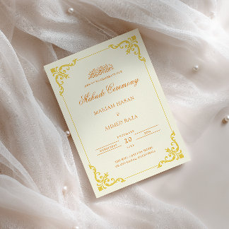 Invitación Elegante marco antiguo crema Amarillo Ceremonia Me