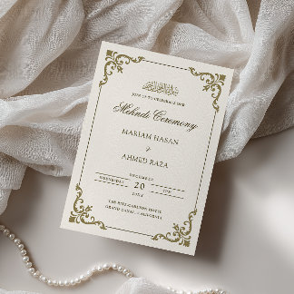 Invitación Elegante marco antiguo crema marrón ceremonia Mehn
