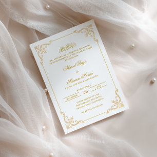 Invitación Elegante marco antiguo de oro blanco ceremonia Nik