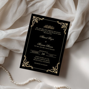 Invitación Elegante marco antiguo dorado ceremonia de Nikah n