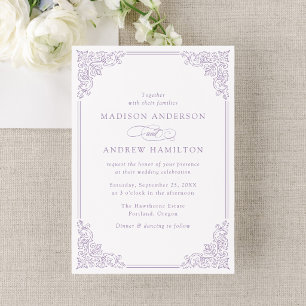 Invitación Elegante Marco Antiguo Púrpura Bodas