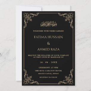 Invitación Elegante marco barroco Boda musulmán negro dorado