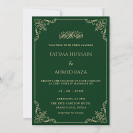 Invitación Elegante marco barroco Boda musulmán verde oro