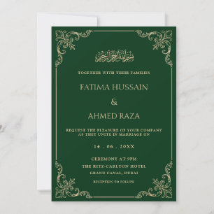 Invitación Elegante marco barroco Boda musulmán verde oro