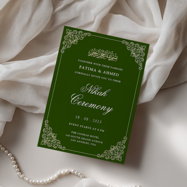 Invitación Elegante marco barroco ceremonia de Nikah verde es (Subido por el creador)