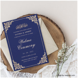 Invitación Elegante marco barroco ceremonia Walima azul real