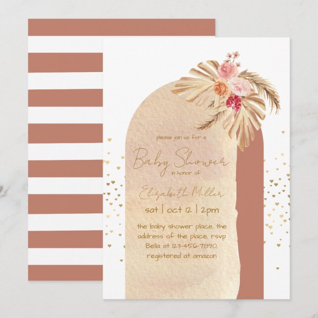Invitación Elegante Marco Boho Género Neutral Baby Shower (Anverso / Reverso)