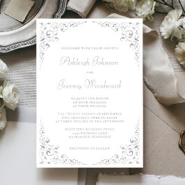 Invitación Elegante marco botánico de escritura plateada para