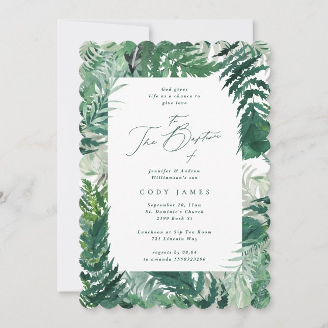 Invitación Elegante marco botánico elegante verde foto de bau (Anverso)