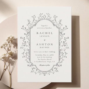 Invitación Elegante Marco Botánico Vintage Marfil Boda
