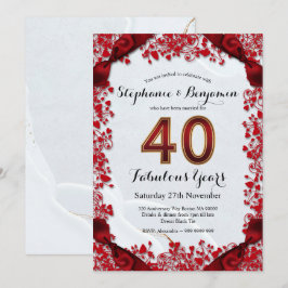 Invitación Elegante marco chic rubí del 40º aniversario de bo