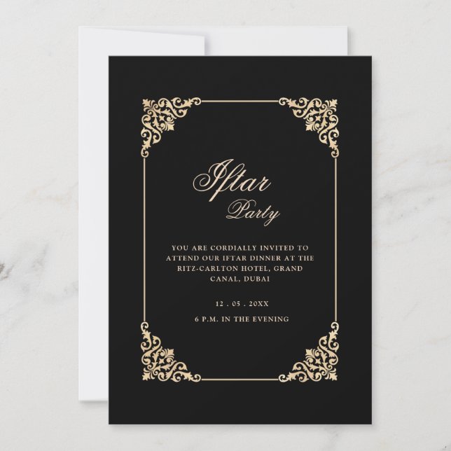 Invitación Elegante Marco Clásico Negro Fiesta Iftar Script (Anverso)