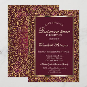 Invitación Elegante Marco Confeti Dorado Mandala Quinceañera