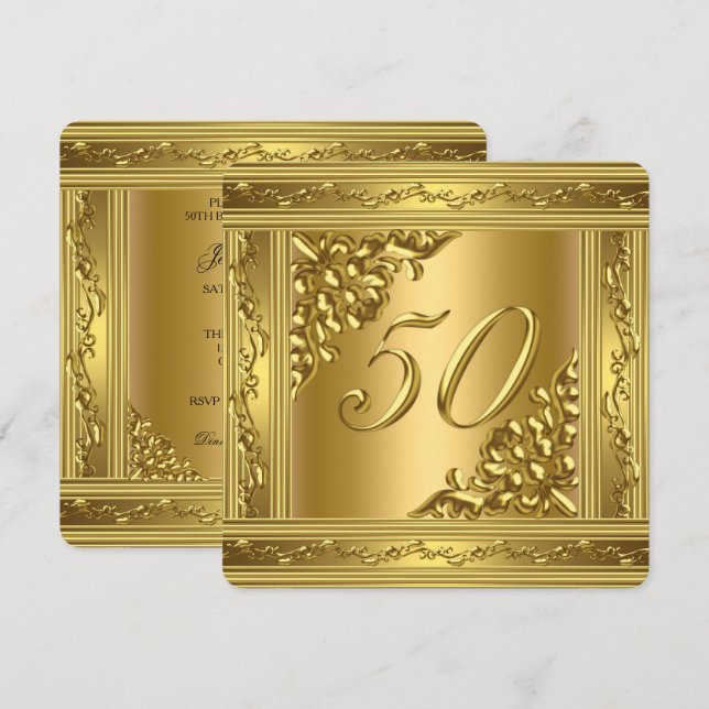 Invitación Elegante marco de 50 años de la fiesta de cumpleañ (Anverso / Reverso)