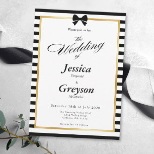 Invitación Elegante Marco de Boda de Rayas Negras y Blancas c