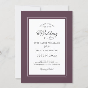 Invitación Elegante Marco de Caligrafía Chic de Boda Púrpura