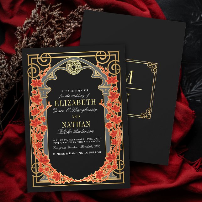 Invitación Elegante marco de catedral gótica de otoño Boda  (Subido por el creador)
