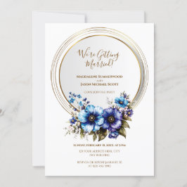 Invitación Elegante Marco de Círculo Dorado Floral Azul Púrpu