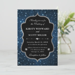 Invitación Elegante marco de constelación azul para Boda