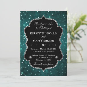 Invitación Elegante marco de constelación verde Boda