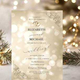 Invitación Elegante marco de corazones de oro Bokeh Boda
