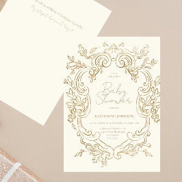 Invitación Elegante marco de cresta botánica Chic Baby Shower