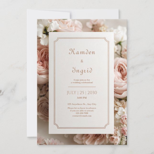 Invitación Elegante Marco de Entrada Floral Rosa Bronce Boda (Anverso)