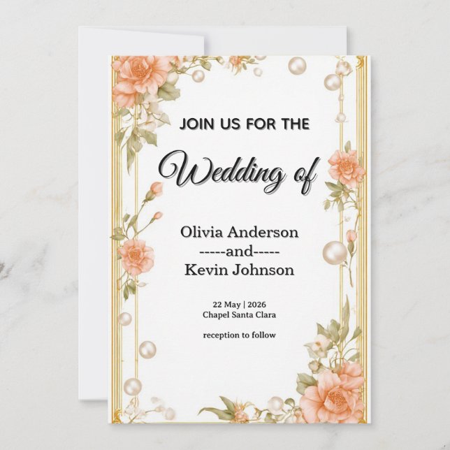 Invitación Elegante marco de flora de boda con flores rosadas (Anverso)