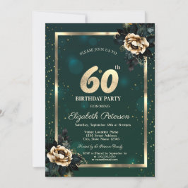 Invitación Elegante marco de flores de oro estrellas verde 60