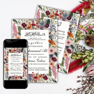 Invitación Elegante marco de flores silvestres Boda musulmana