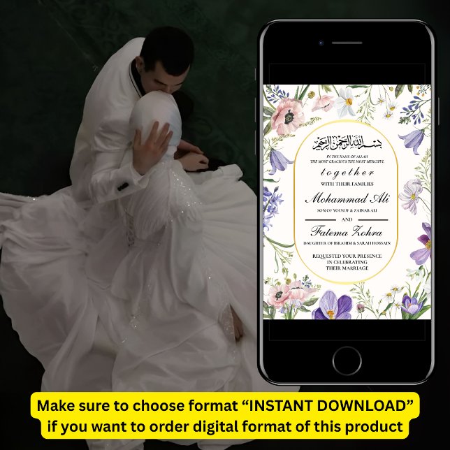Invitación Elegante marco de flores silvestres Boda musulmana (Subido por el creador)