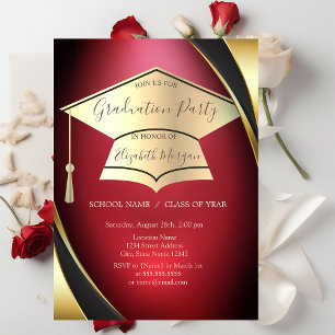 Invitación Elegante marco de gorra de graduación dorado Gradu