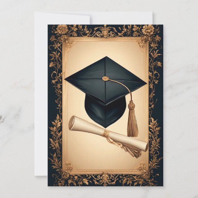 Invitación Elegante marco de graduación con birrete (Anverso)