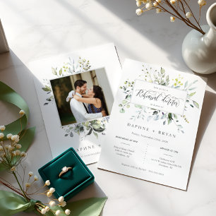 Invitación Elegante marco de hojas verdes ensayo de cena foto