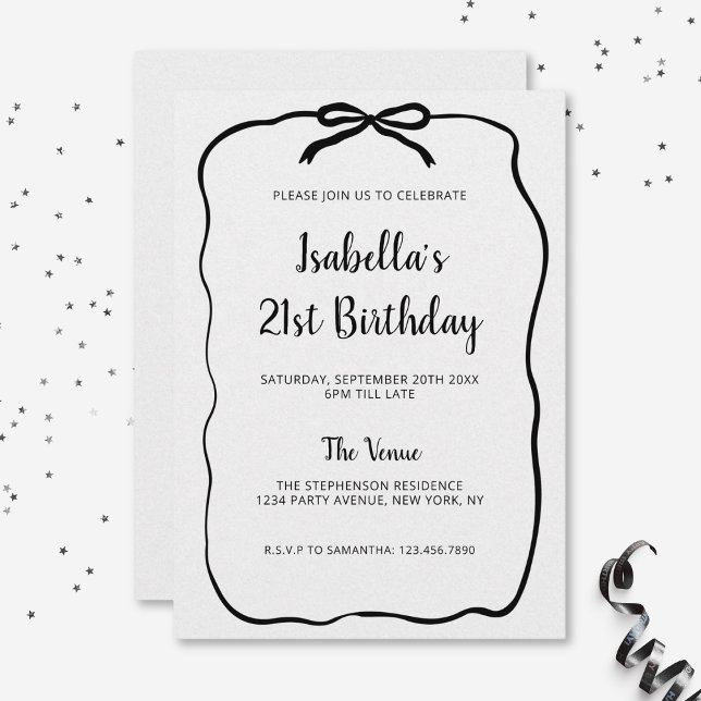 Invitación Elegante marco de lazo negro Cumpleaños minimalist (Subido por el creador)