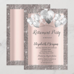 Invitación Elegante marco de lentejuelas plateadas Rosa Dorad