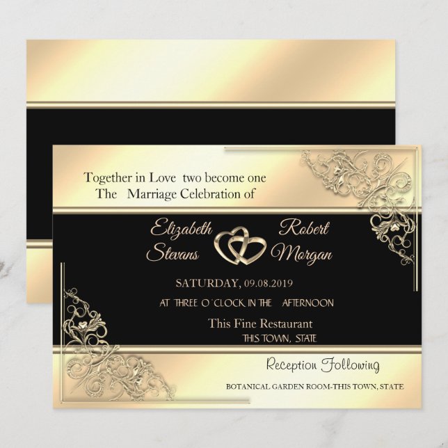 Invitación Elegante Marco de Moda de oro,Invitación de casami (Anverso / Reverso)