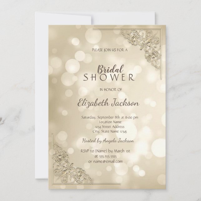 Invitación Elegante marco de oro bokeh para despedida de solt (Anverso)