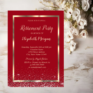 Invitación Elegante marco de oro Confeti Rojo Jubilación