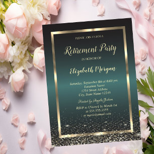 Invitación Elegante marco de oro confeti verde oscuro Jubilac