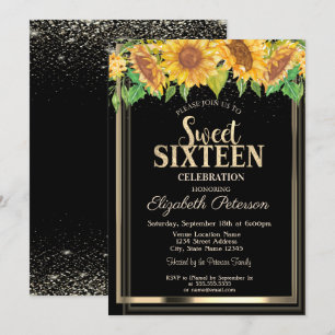 Invitación Elegante marco de oro de Confetti Sunflowers Sweet