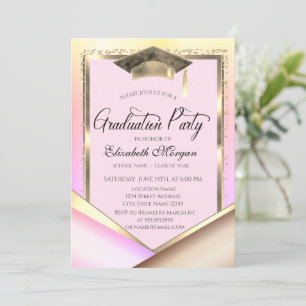 Invitación Elegante Marco de Oro Diamantes Colorido Graduació
