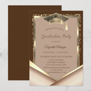 Invitación Elegante marco de oro diamantes graduación marrón