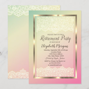 Invitación Elegante marco de oro encaje Ombre Fiesta de jubil