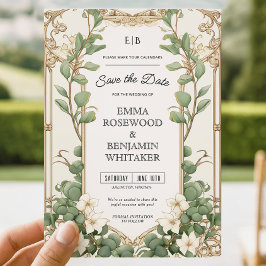 Invitación Elegante marco de oro Eucalyptus Guardar la tarjet