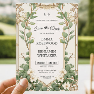 Invitación Elegante marco de oro Eucalyptus Guardar la tarjet