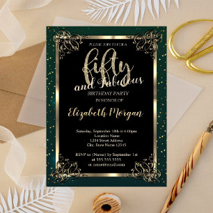 Invitación Elegante marco de oro, fiesta de cumpleaños número