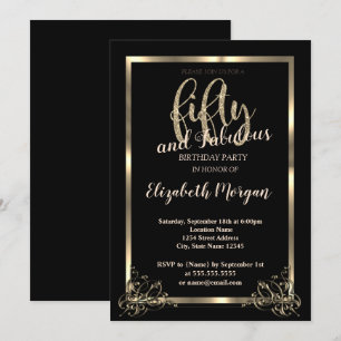 Invitación Elegante marco de oro, fiesta de cumpleaños número