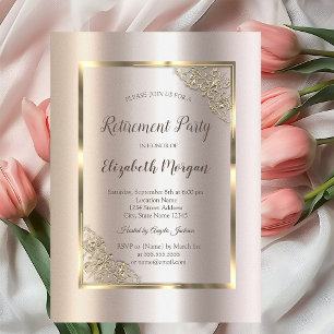 Invitación Elegante marco de oro, jubilación de magnolia