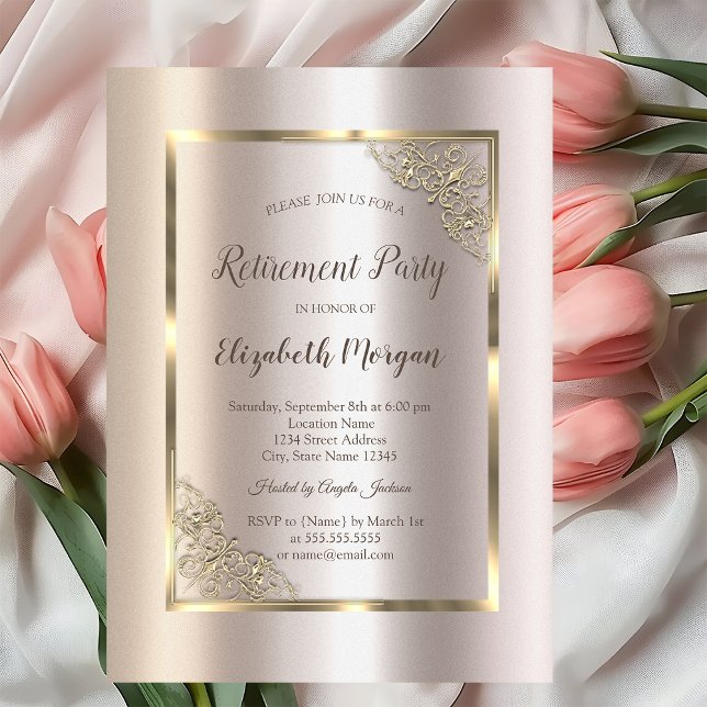 Invitación Elegante marco de oro, jubilación de magnolia (Subido por el creador)